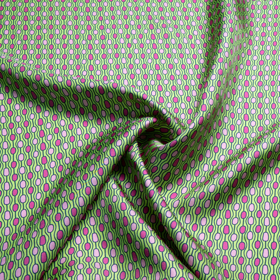 Pink & Green Geo Printed Pure Silk Twill (A 2m Piece)
