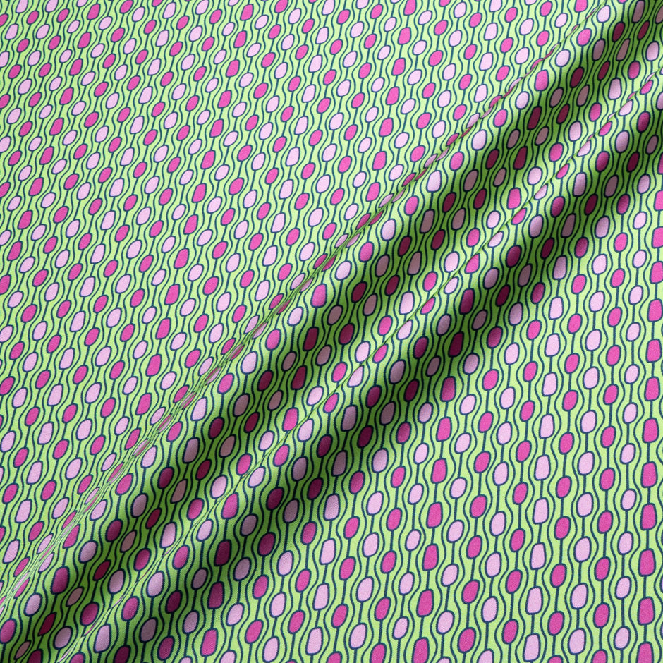 Pink & Green Geo Printed Pure Silk Twill (A 2m Piece)