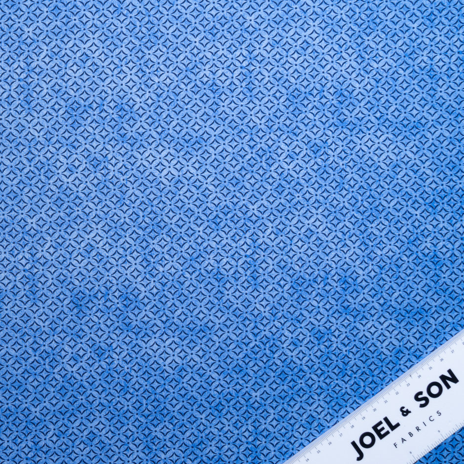 Rich Blue Geometric Printed Silk Twill