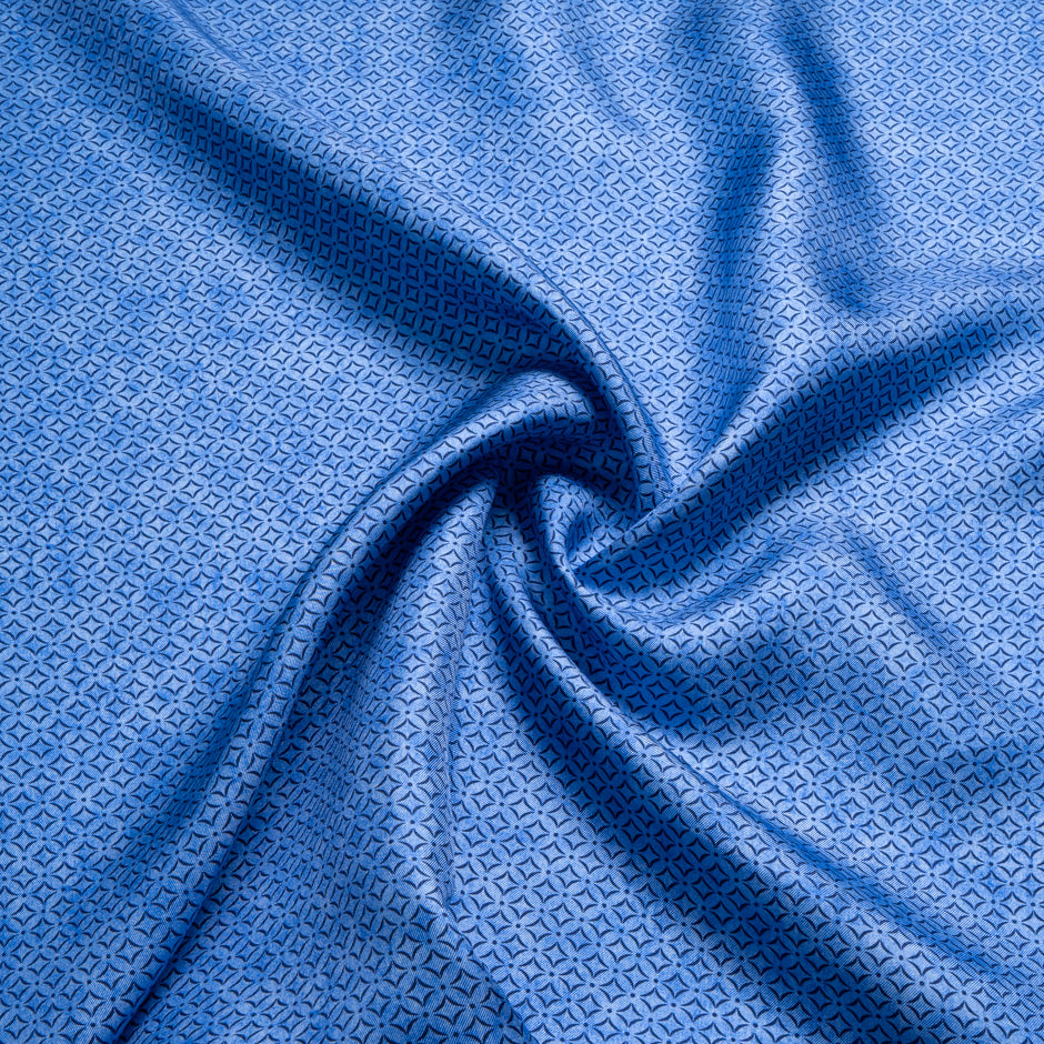 Rich Blue Geometric Printed Silk Twill
