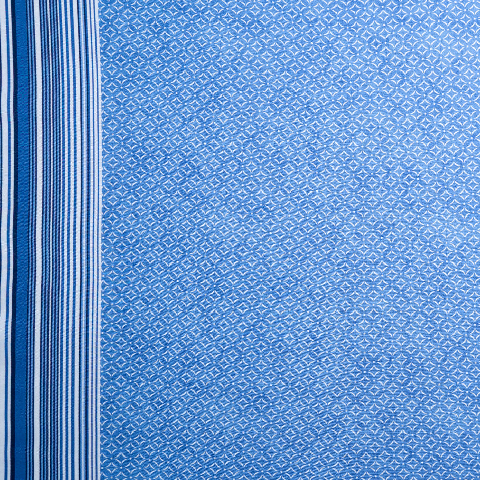 Sky Blue Geometric Printed Silk Twill