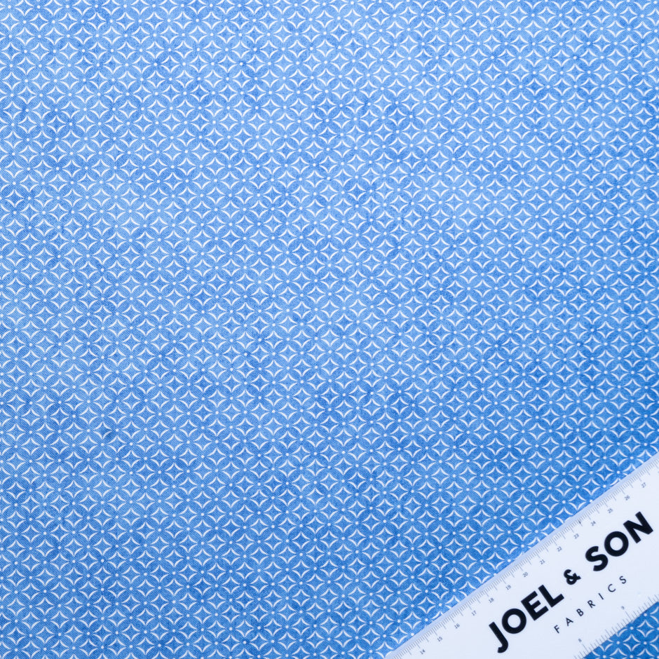 Sky Blue Geometric Printed Silk Twill