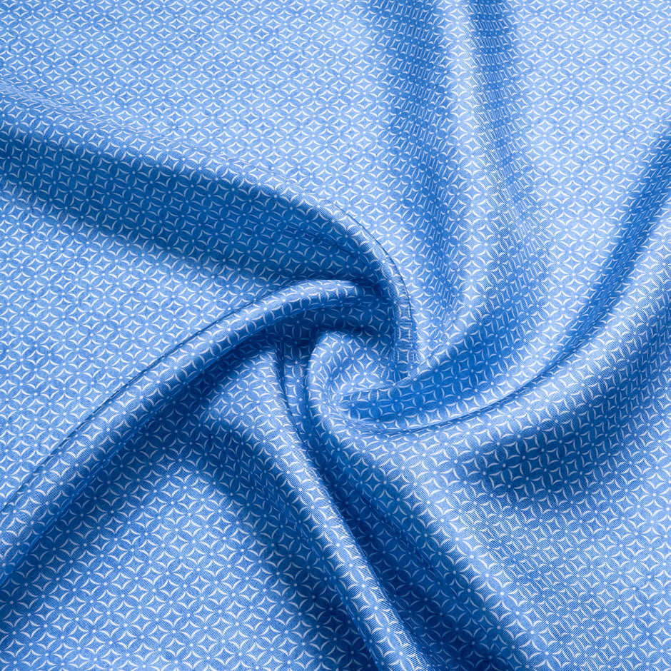 Sky Blue Geometric Printed Silk Twill