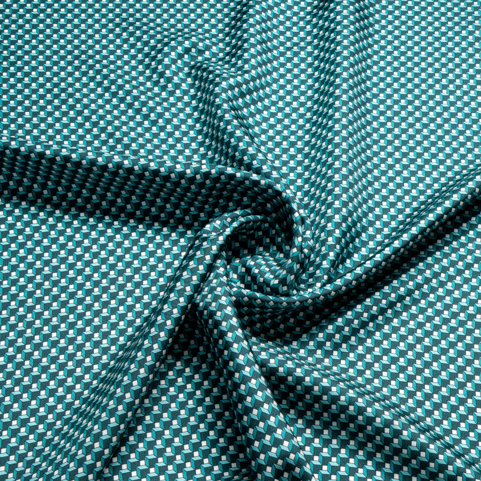 Green Geo Printed Pure Silk Twill