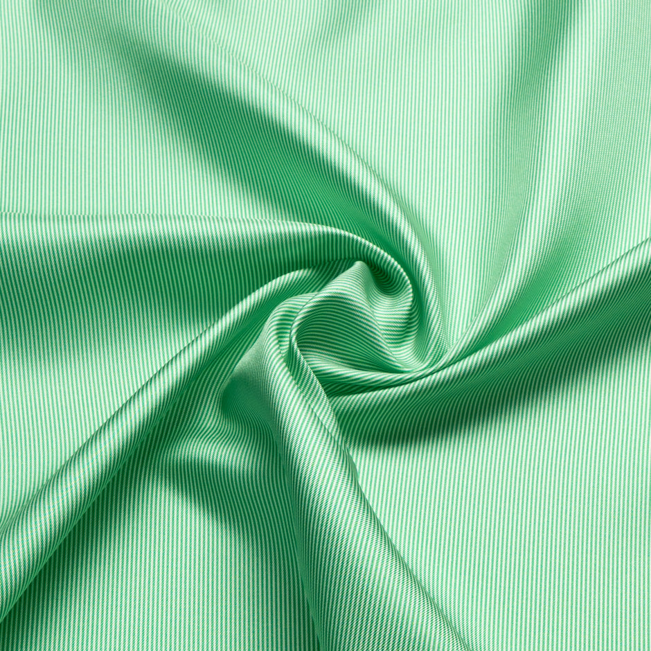 Green Fine Striped Patterned Silk Twill