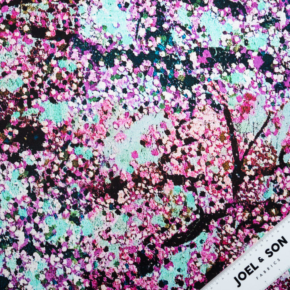 Fuchsia Abstract Tree Printed Silk Twill