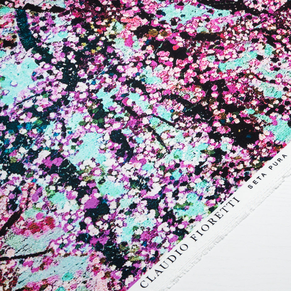 Fuchsia Abstract Tree Printed Silk Twill