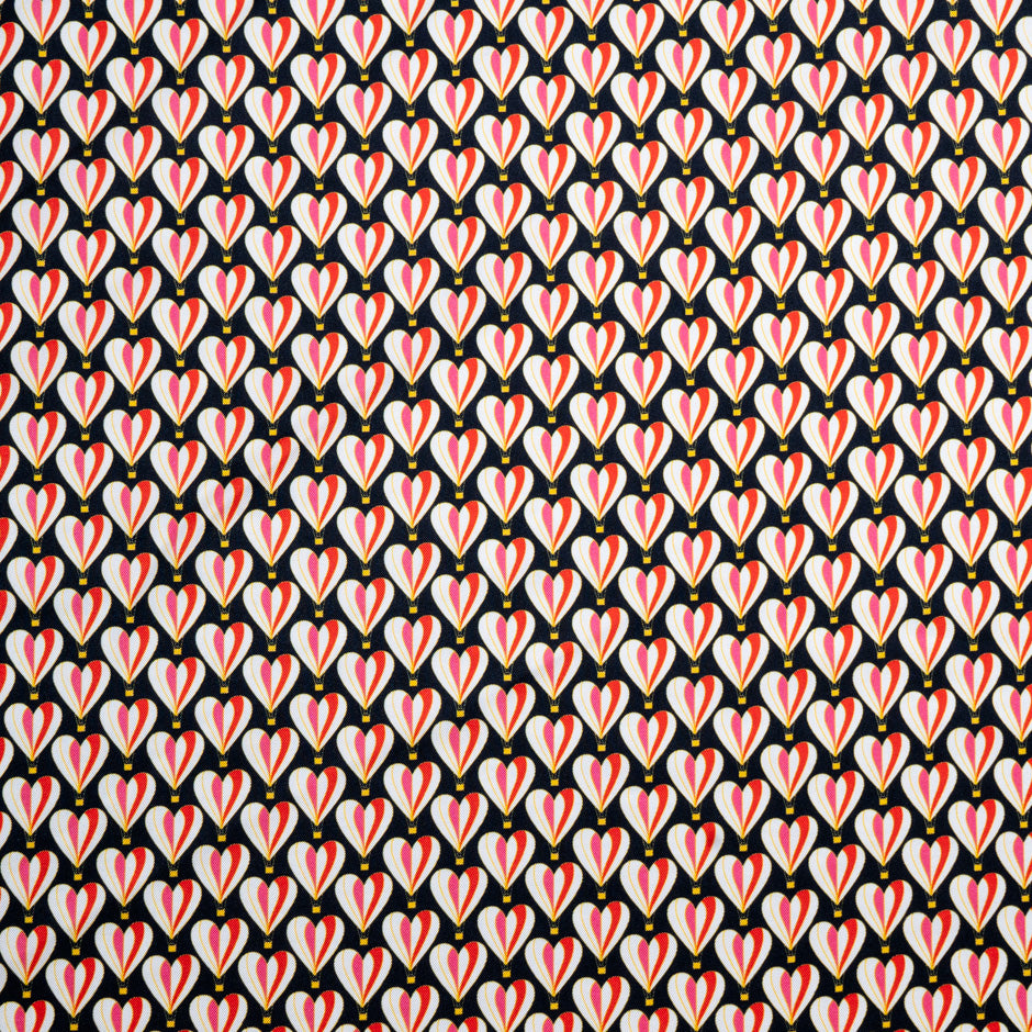 Geometric Heart Printed Black Silk Twill