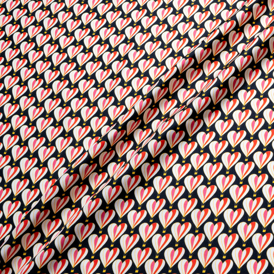 Geometric Heart Printed Black Silk Twill