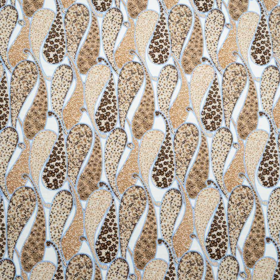 Brown Floral Paisley Printed Pure Linen