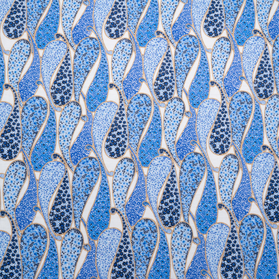 Blue Paisley Printed Pure Linen
