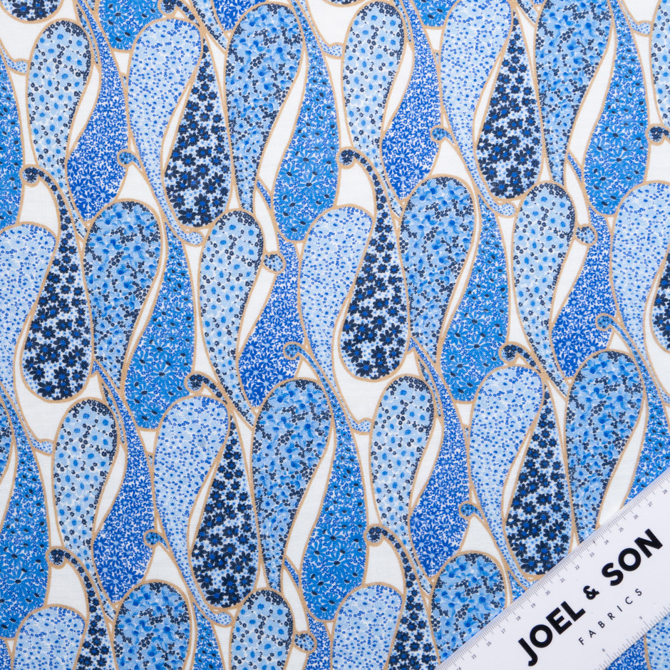 Blue Paisley Printed Pure Linen