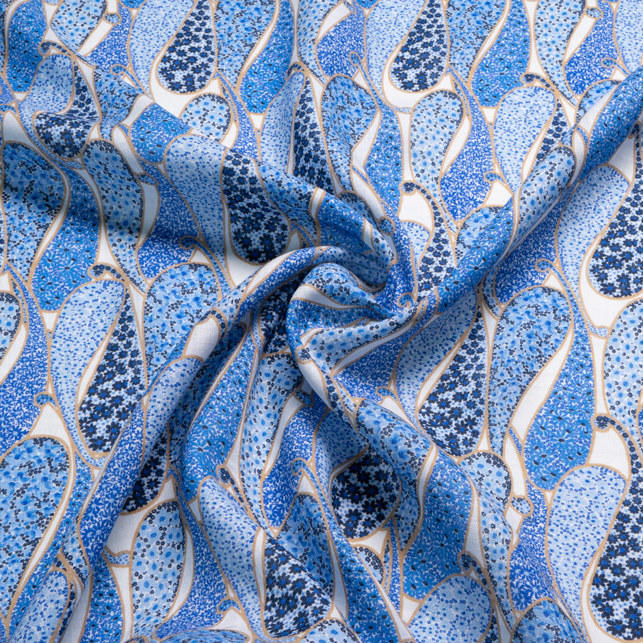 Blue Paisley Printed Pure Linen