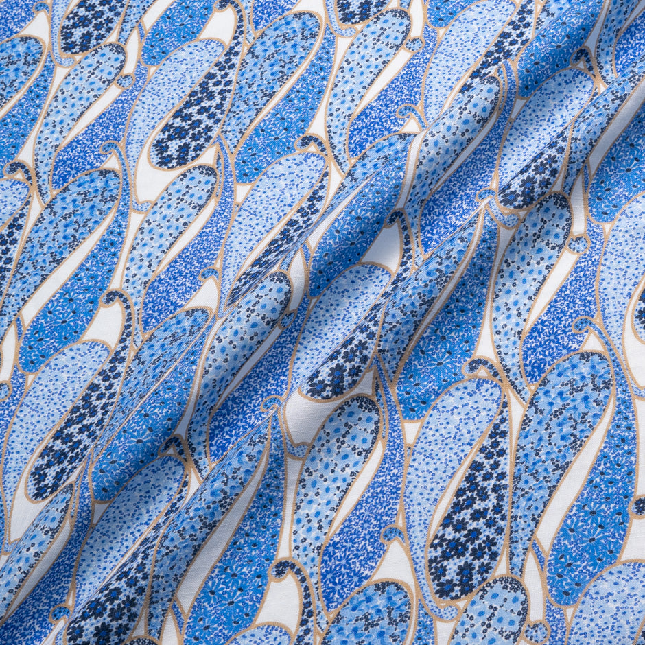 Blue Paisley Printed Pure Linen