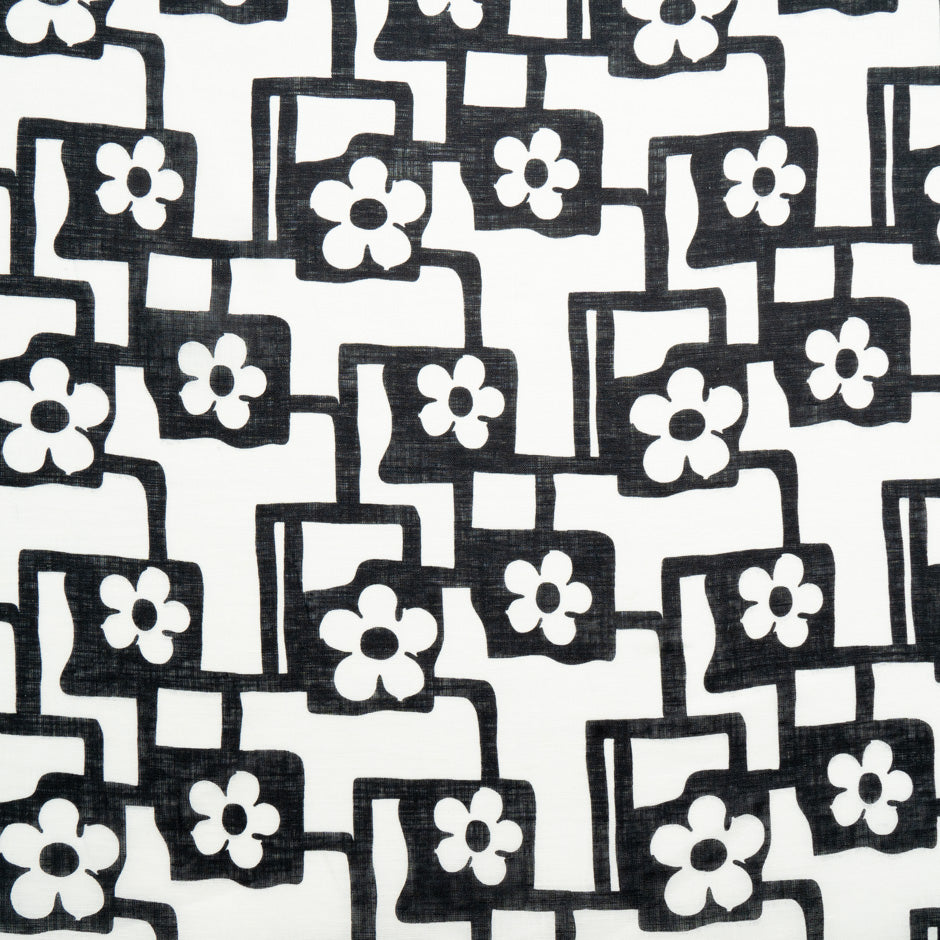 Black & White Geometric Floral Printed Linen