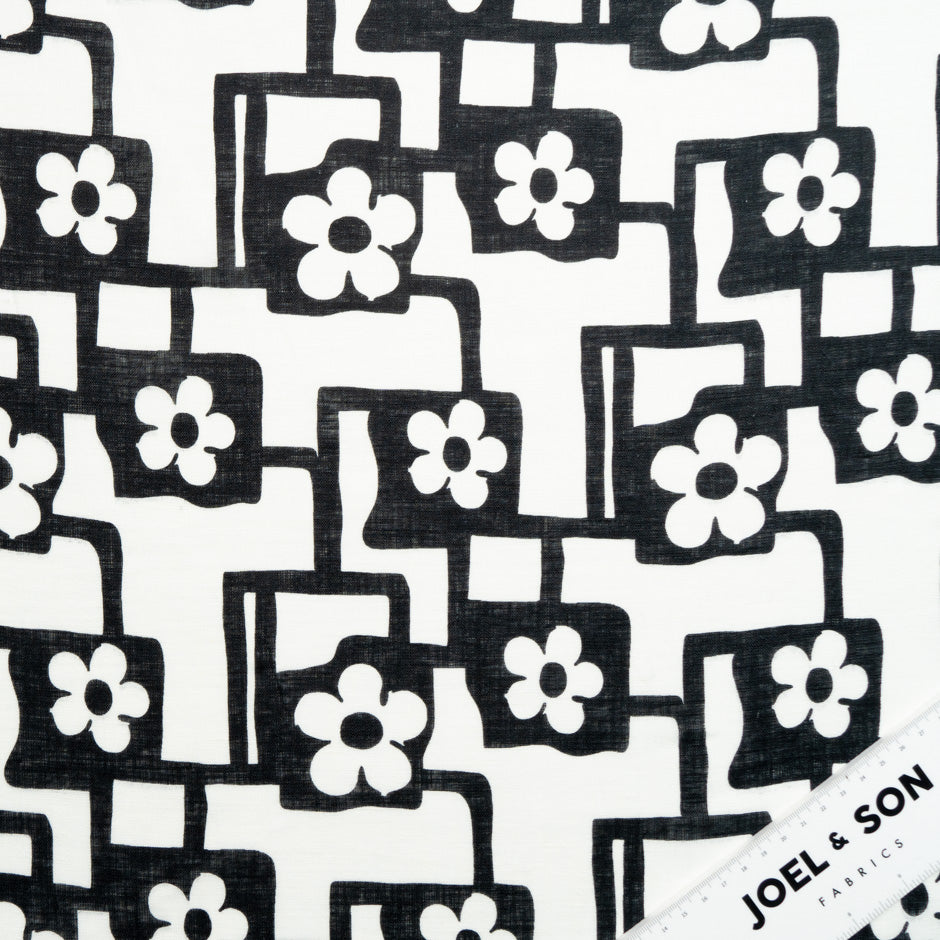Black & White Geometric Floral Printed Linen