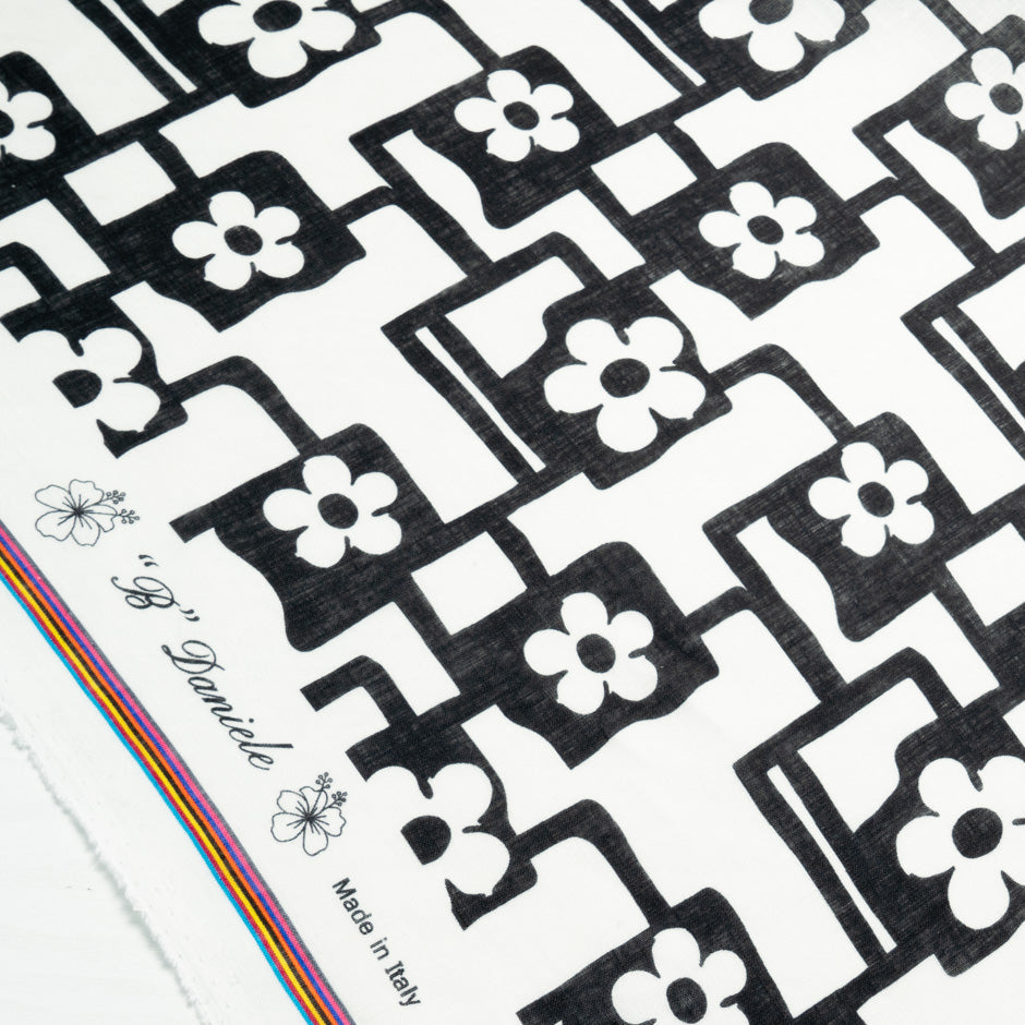 Black & White Geometric Floral Printed Linen