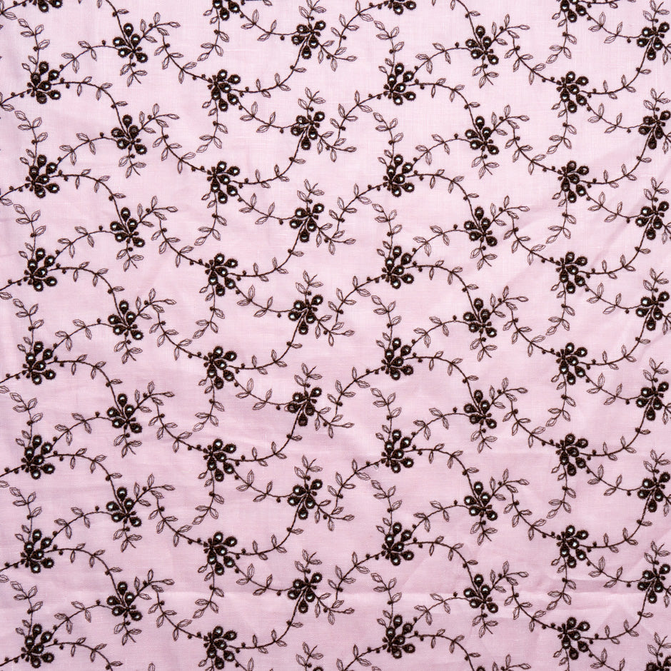 Floral Embroidered Pink Handkerchief Linen