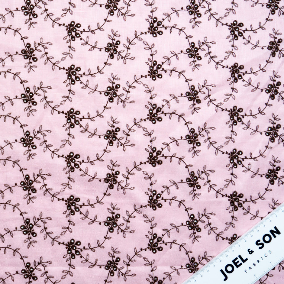 Floral Embroidered Pink Handkerchief Linen