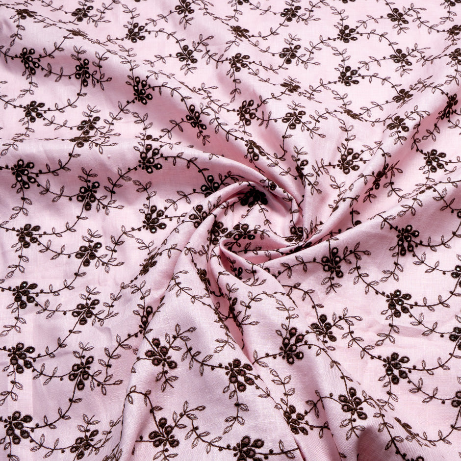 Floral Embroidered Pink Handkerchief Linen