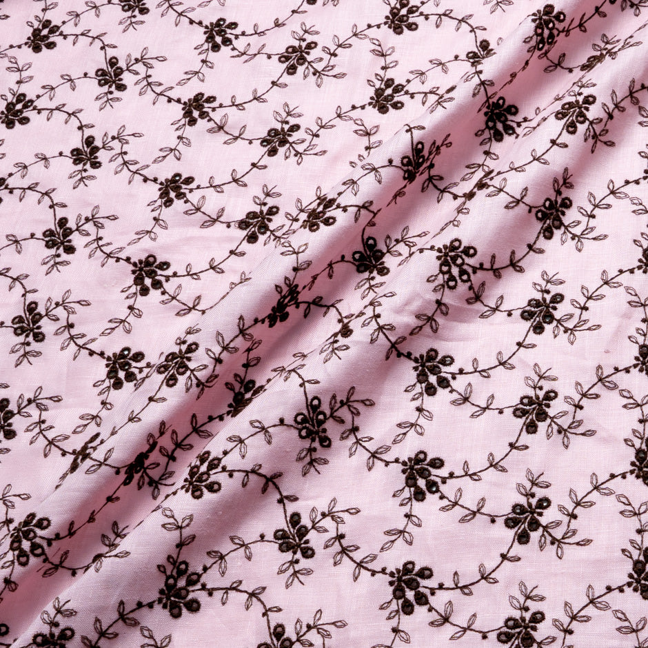 Floral Embroidered Pink Handkerchief Linen