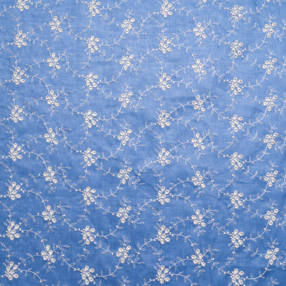 Floral Embroidered Blue Handkerchief Linen