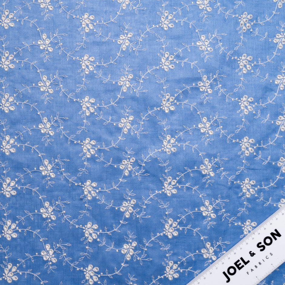 Floral Embroidered Blue Handkerchief Linen