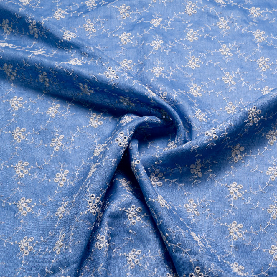 Floral Embroidered Blue Handkerchief Linen
