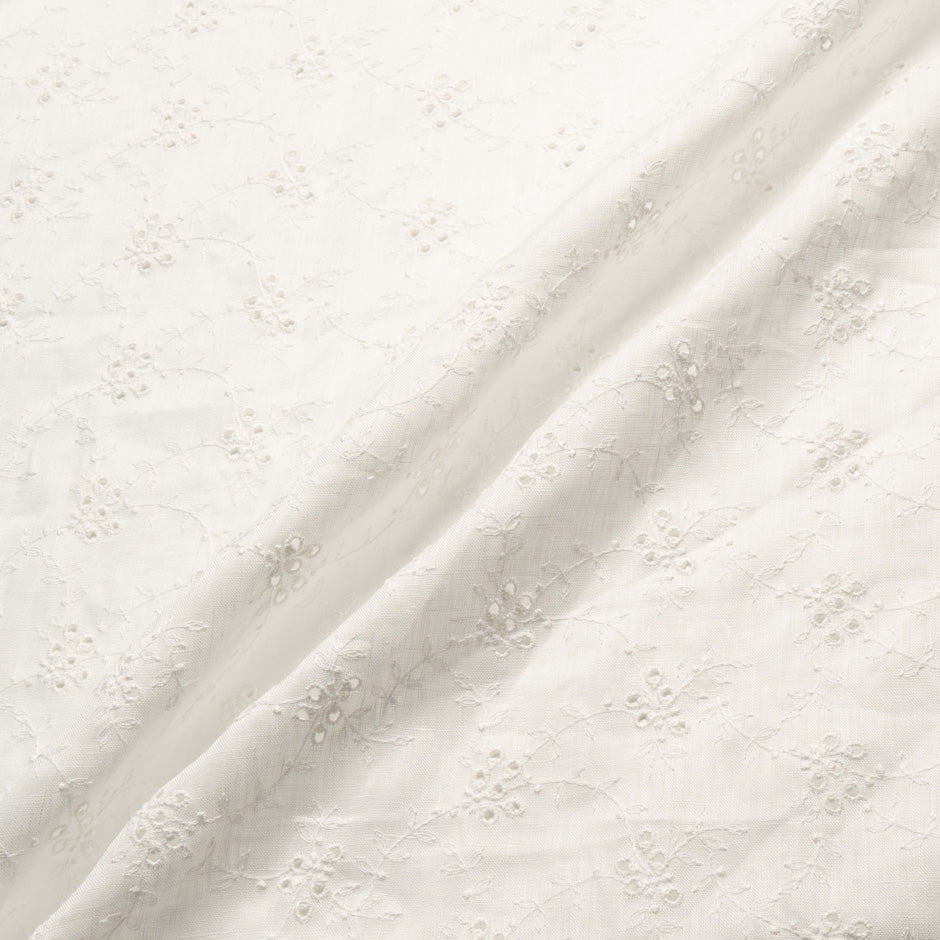 Floral Embroidered Ivory Handkerchief Linen