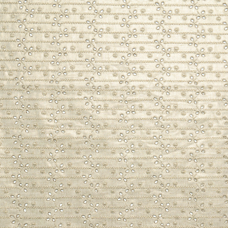 Gold Laminated Beige Embroidered Handkerchief Linen