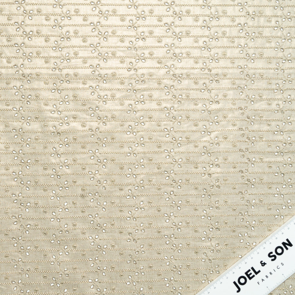 Gold Laminated Beige Embroidered Handkerchief Linen