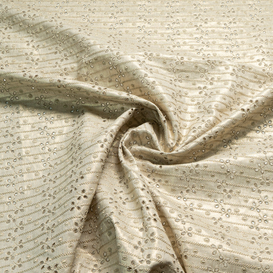 Gold Laminated Beige Embroidered Handkerchief Linen