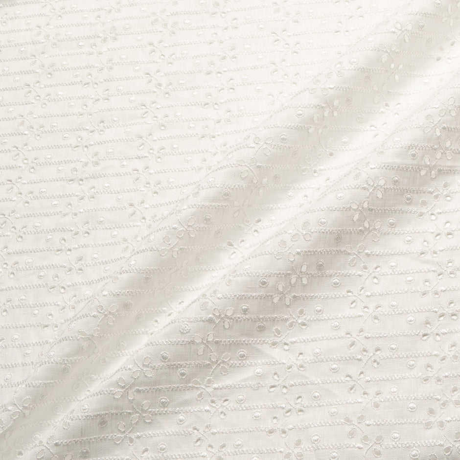 White Geo Floral Embroidered Handkerchief Linen