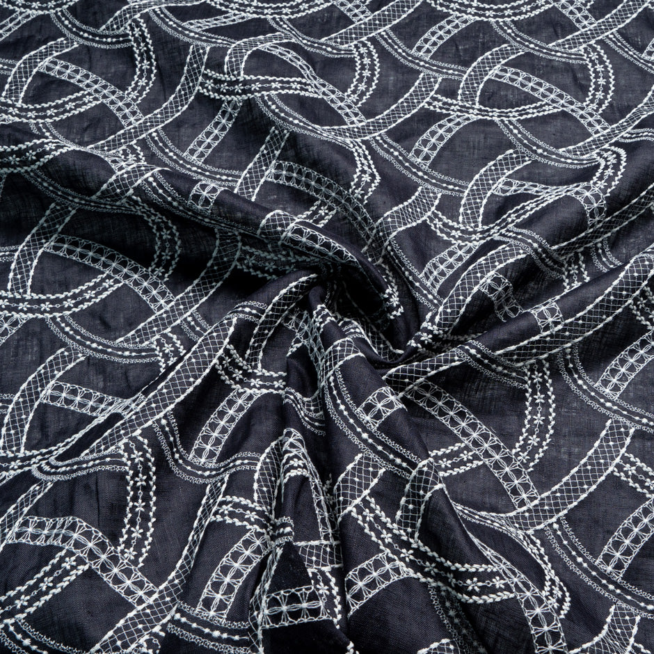 White Embroidered Blue Handkerchief Linen