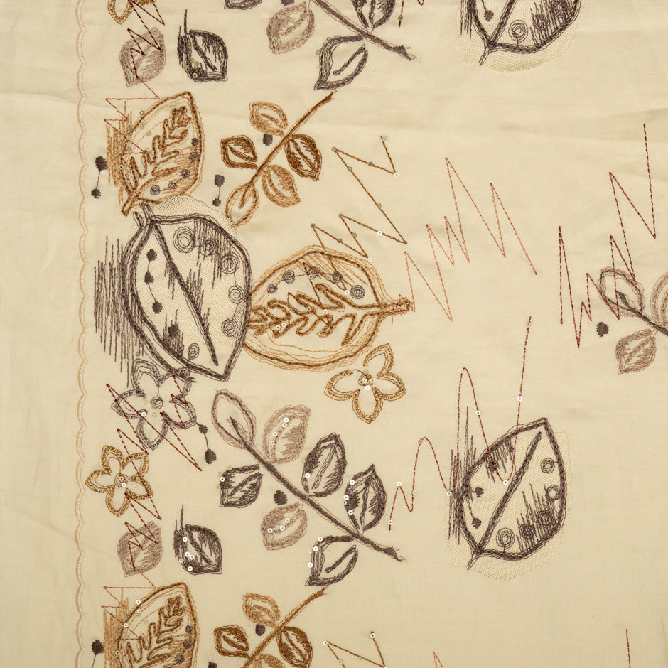 Soft Beige Floral Embroidered Handkerchief Linen