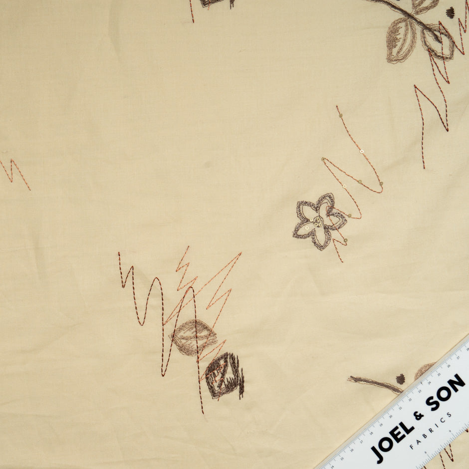 Soft Beige Floral Embroidered Handkerchief Linen