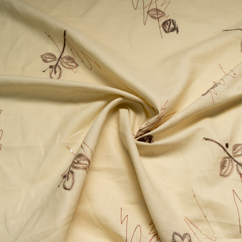Soft Beige Floral Embroidered Handkerchief Linen