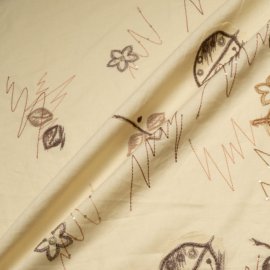 Soft Beige Floral Embroidered Handkerchief Linen