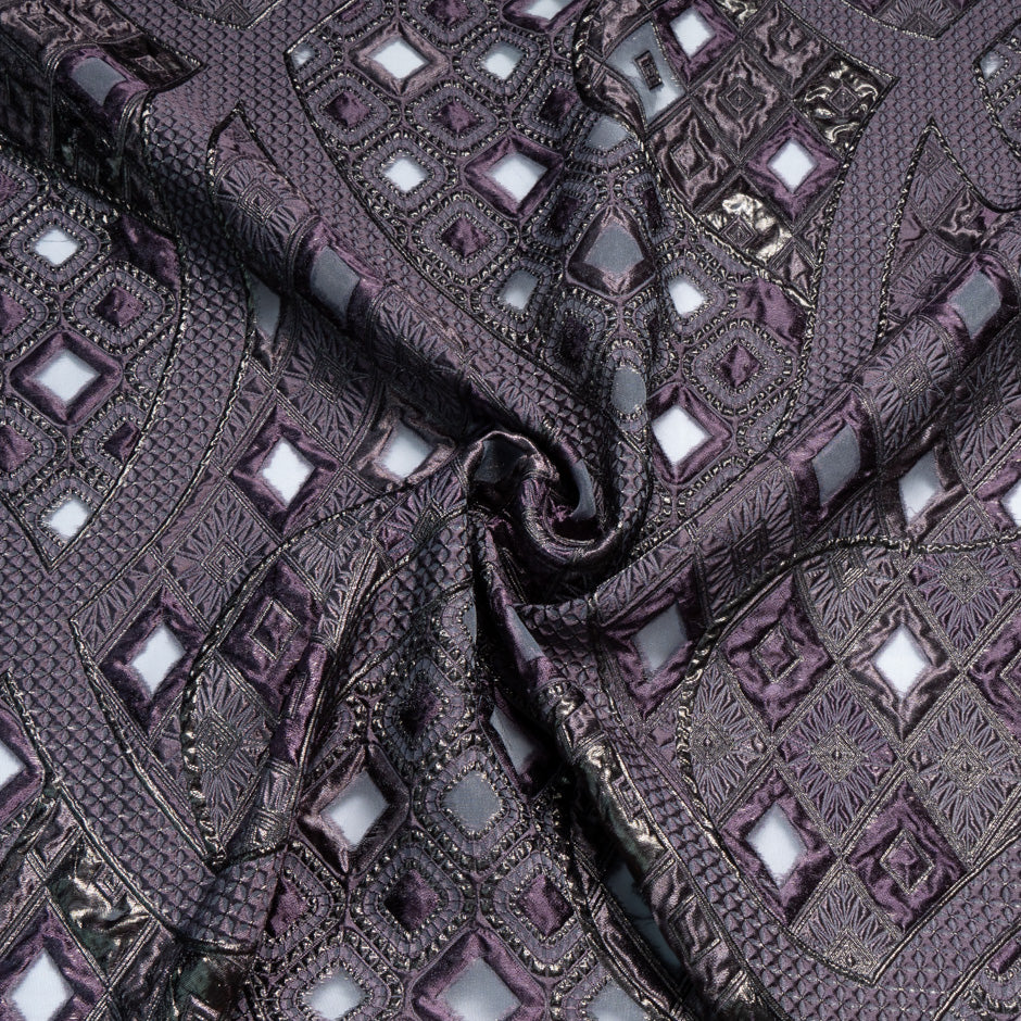 Plum Jacquard Metallic Organza