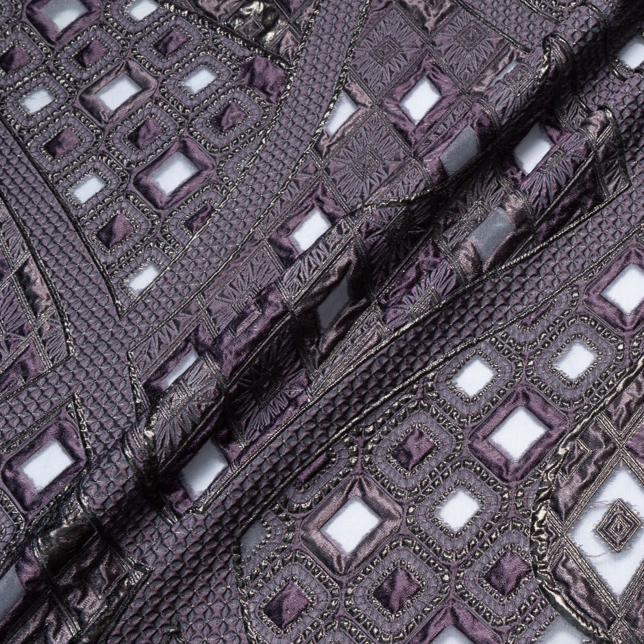 Plum Jacquard Metallic Organza