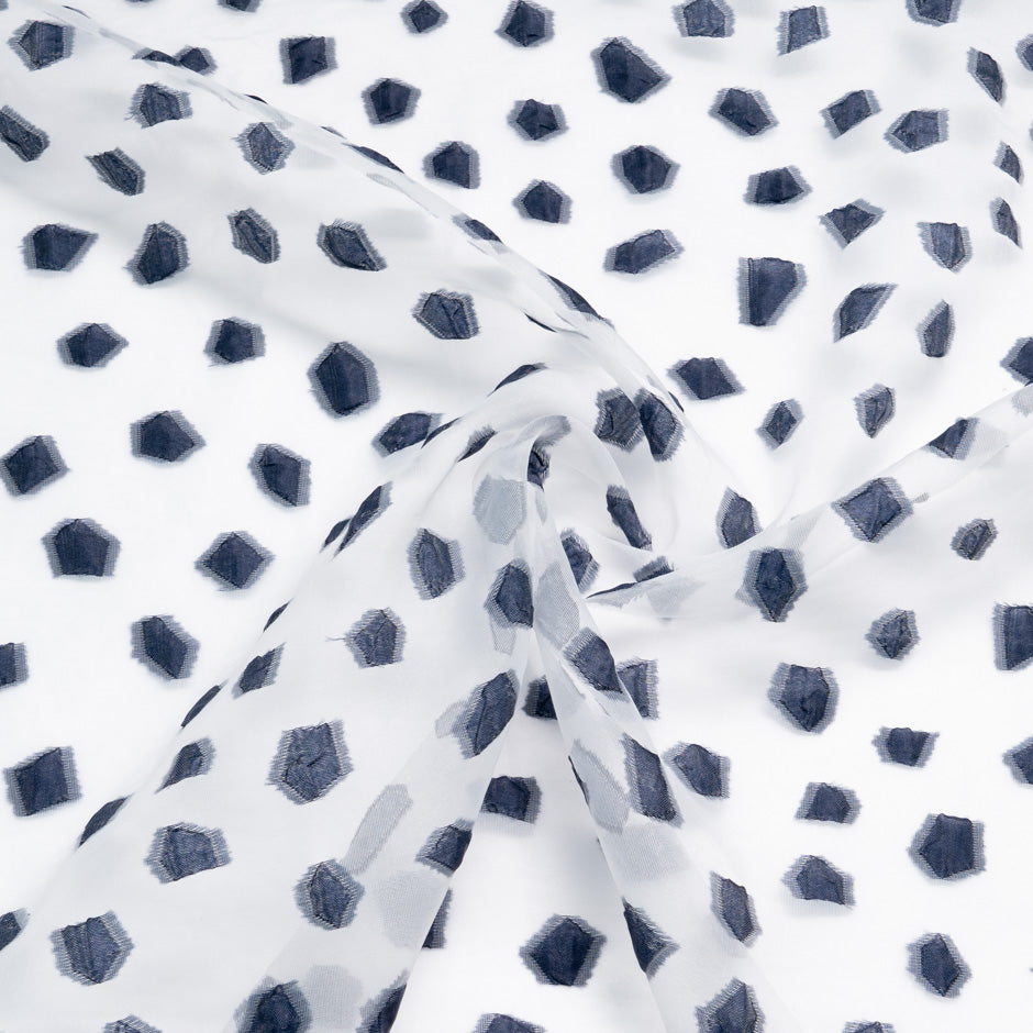 Navy Blue & White Jacquard Organza