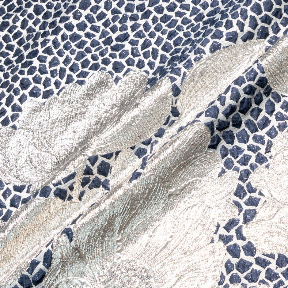 Navy Blue & White Jacquard Organza