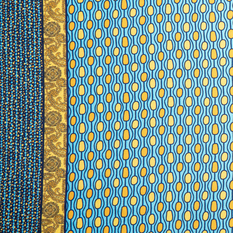 Yellow & Blue Geo Printed Pure Silk Twill