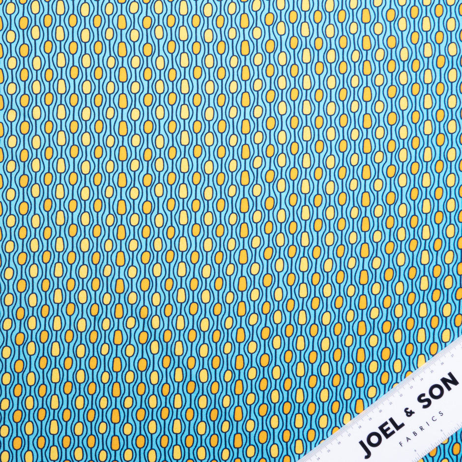 Yellow & Blue Geo Printed Pure Silk Twill