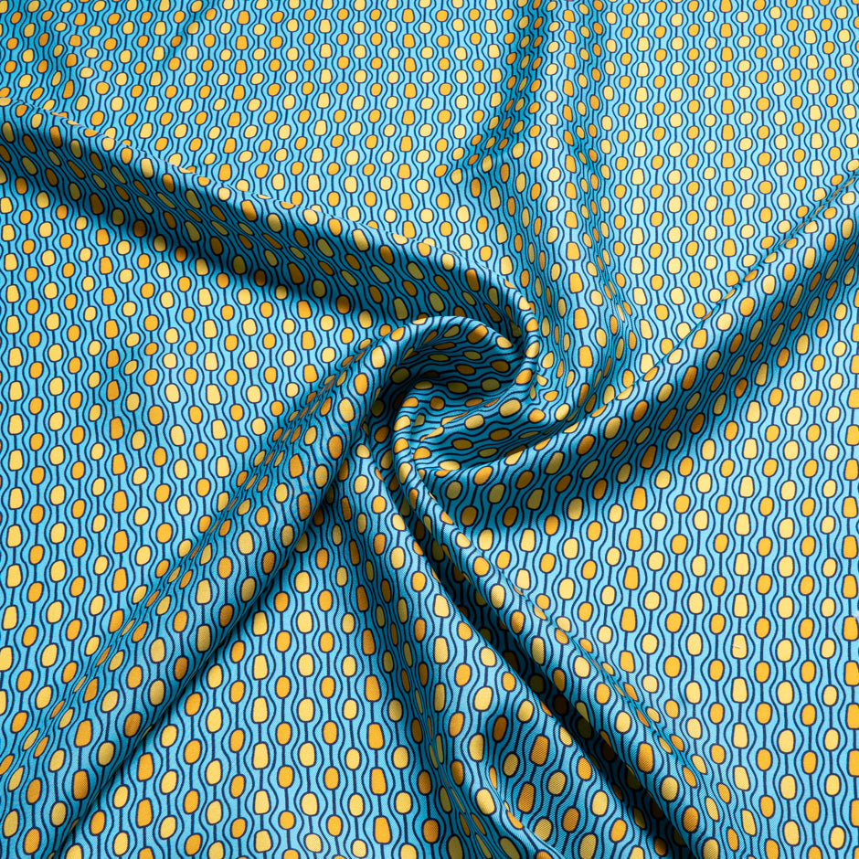 Yellow & Blue Geo Printed Pure Silk Twill