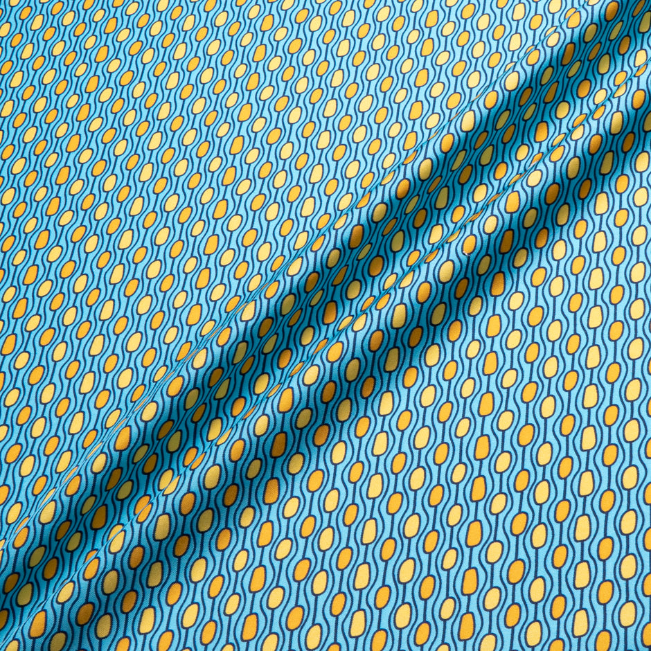 Yellow & Blue Geo Printed Pure Silk Twill