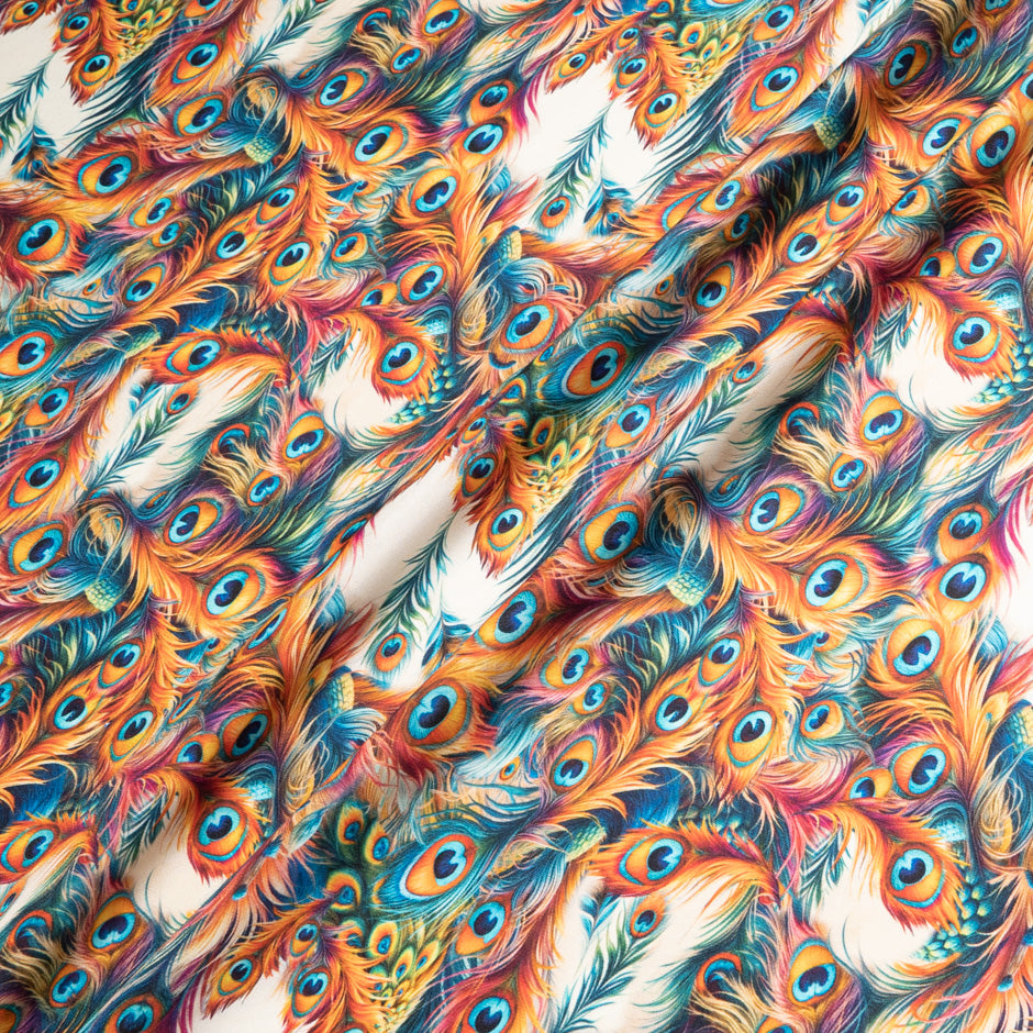 Multi Peacock Feather Printed Silk Twill