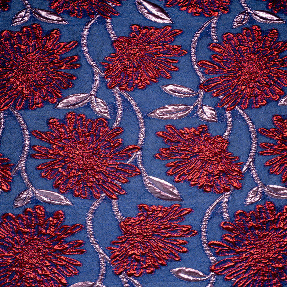 Red & Blue Metallic Jacquard Organza