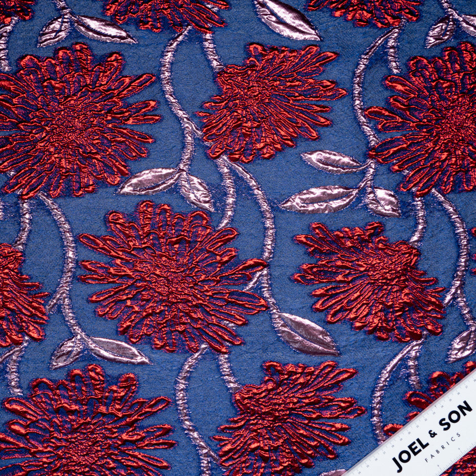 Red & Blue Metallic Jacquard Organza