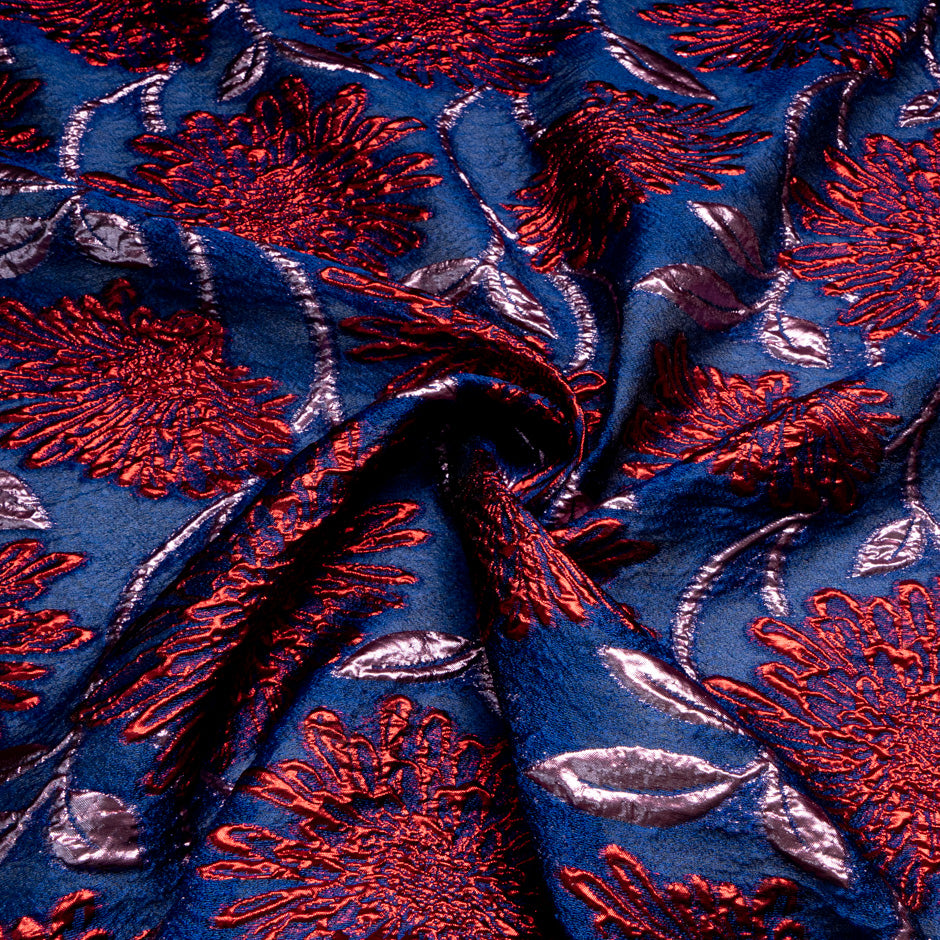 Red & Blue Metallic Jacquard Organza